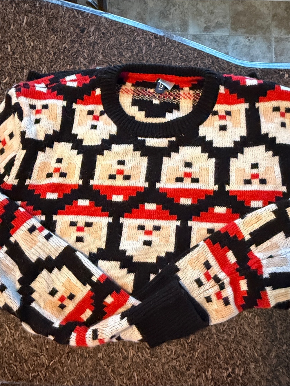 Divided Men's Red, Black & Cream Santa Pattern Crewneck Sweater